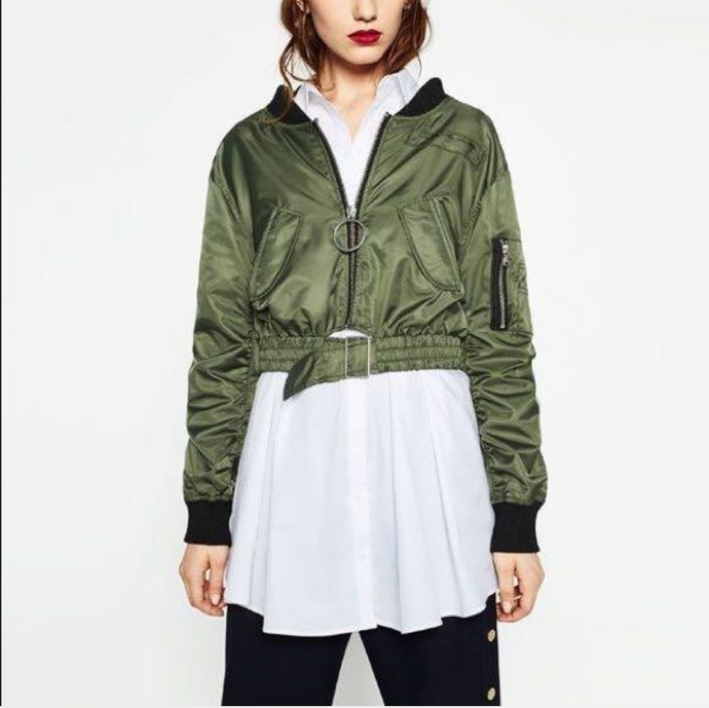 Zara Military Crop Nylon Jacket. Size S.